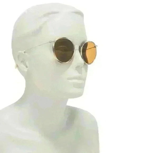 NWT Oliver Peoples “Casson” Round Titanium Sunglasses in Silver/Beige Horn - Picture 4 of 16